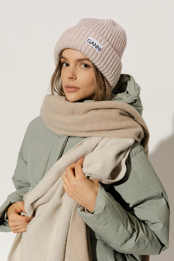 Beige Beanie with logo Ganni - Vitkac Canada